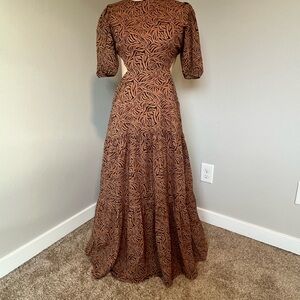Elegant Brown Patterned Maxi Dress